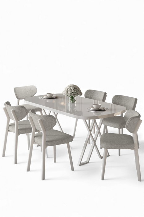 Hanah Home Axton Juego de Mesa y Sillas de 7 Piezas Blanco y Gris